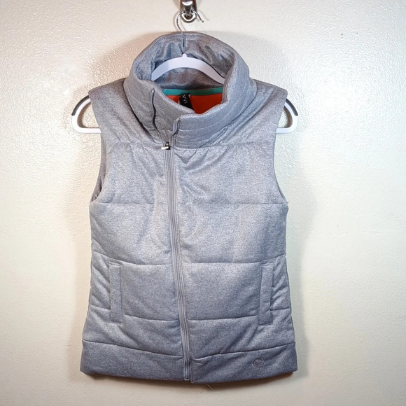 SAVVI MEG  Asymmetrical zip front High Collar quilted Vest in gray size Small - Picture 2 of 10